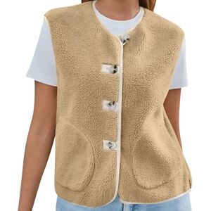 Women’s Beige Sherpa Button Vest